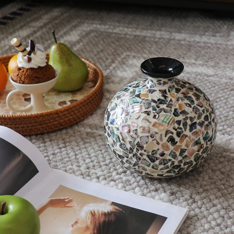 Sun Lake Supply Handcrafted Seashell Vase 16cm Decorative Shell Mosaic Vase from Vietnam