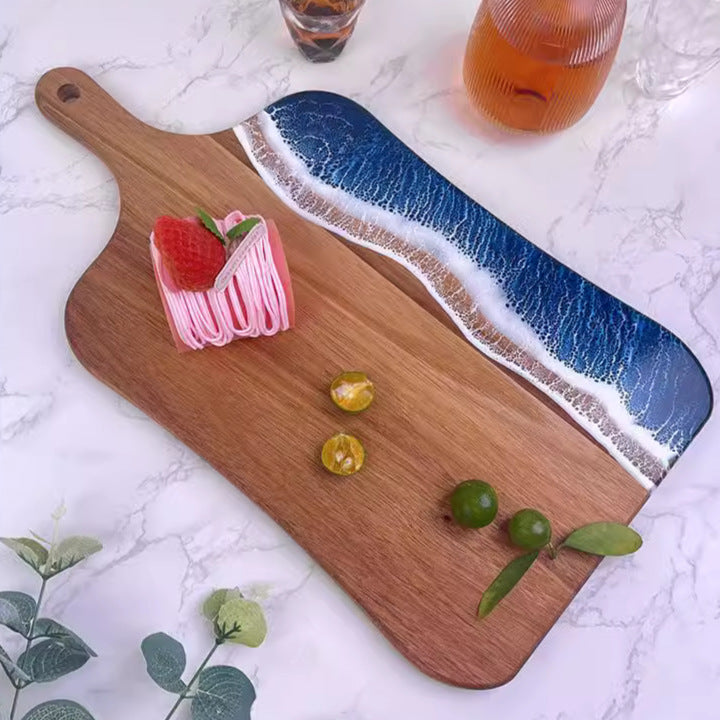 Sun Lake Supply Coastal Resin Charcuterie & Cutting Board ? Ocean Wave Wood Handle Serving Board