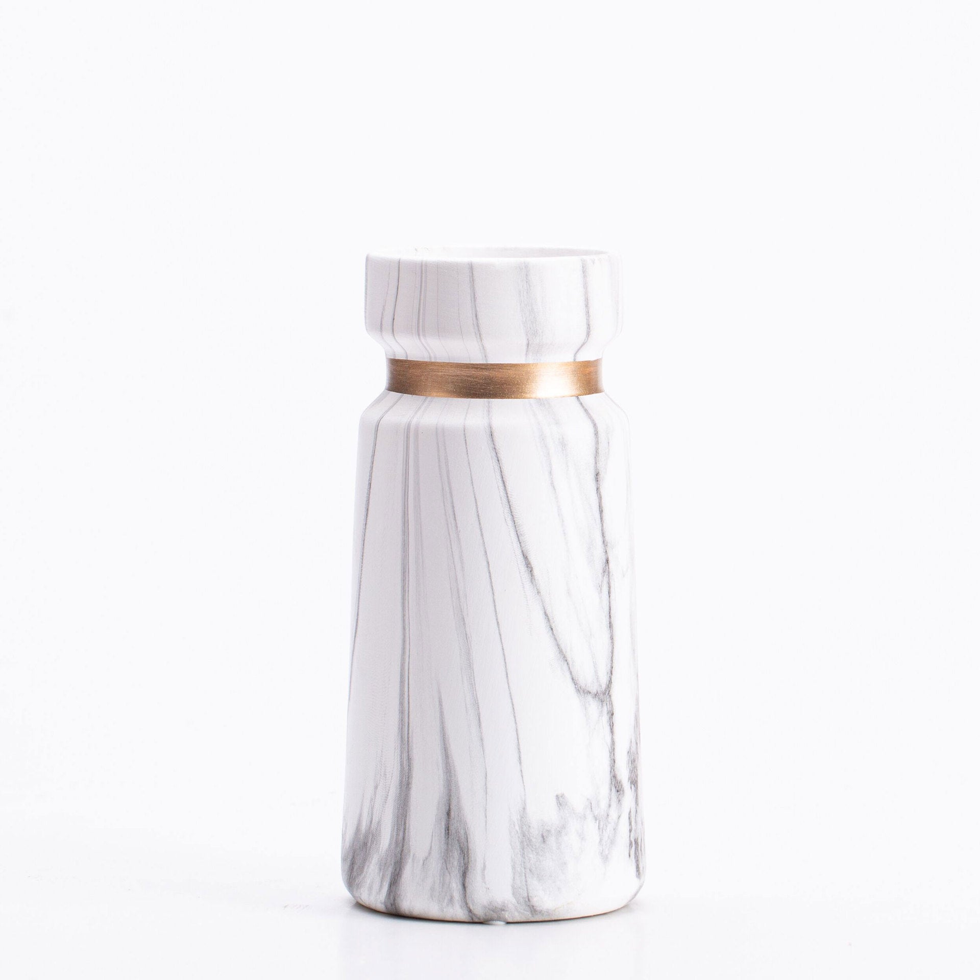 Marble-Effect Ceramic Vase - Modern Floral Decor with Gold Accent