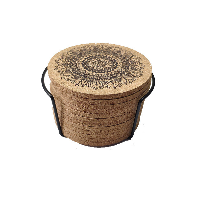 Sun Lake Supply Nordic Mandala Cork Coaster Set with Holder