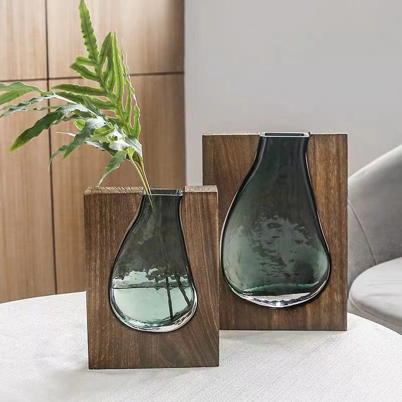 Sun Lake Supply Wood & Glass Wall Vase ? Modern Decorative Flower Vase in Two Sizes