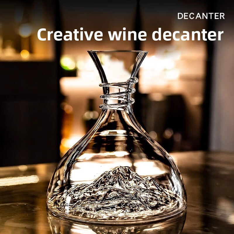 Mountain-Inspired Crystal Wine Decanter ? Sculptural Glass with Cork Stopper