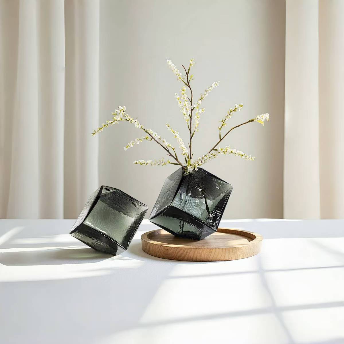 Sun Lake Supply Minimalist Geometric Glass Flower Vase - Sculptural Modern Home Accent