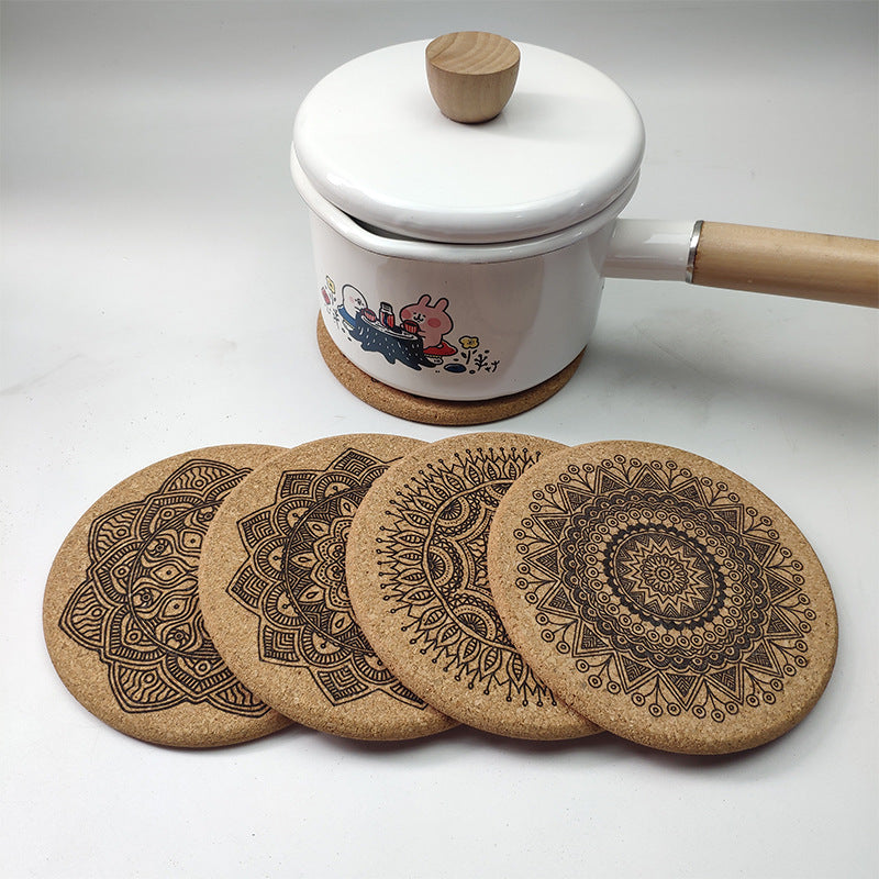 Sun Lake Supply Nordic Mandala Cork Coaster Set with Holder