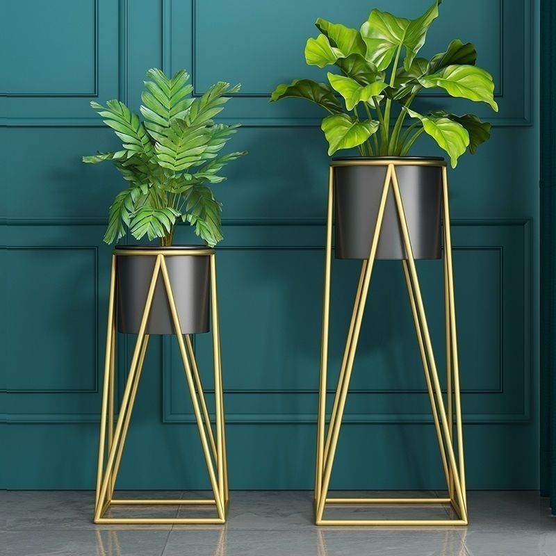 Sun Lake Supply Matching Gold Metal Plant Stand Set ? Sculptural Elevated Planters (2 Sizes)