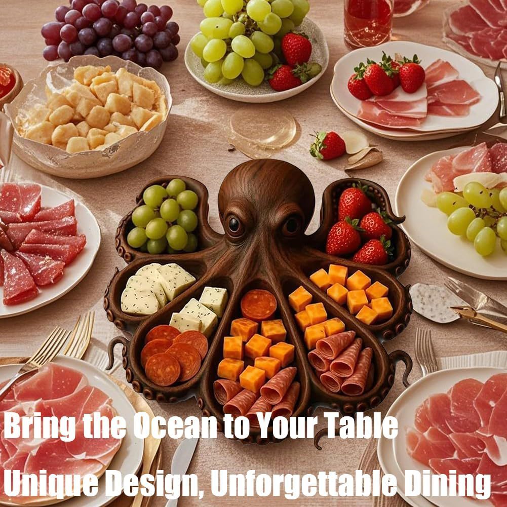 Sun Lake Supply Wooden Octopus Serving Tray Cheese & Charcuterie Board Delicacy Platter