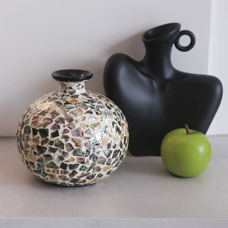 Sun Lake Supply Handcrafted Seashell Vase 16cm Decorative Shell Mosaic Vase from Vietnam