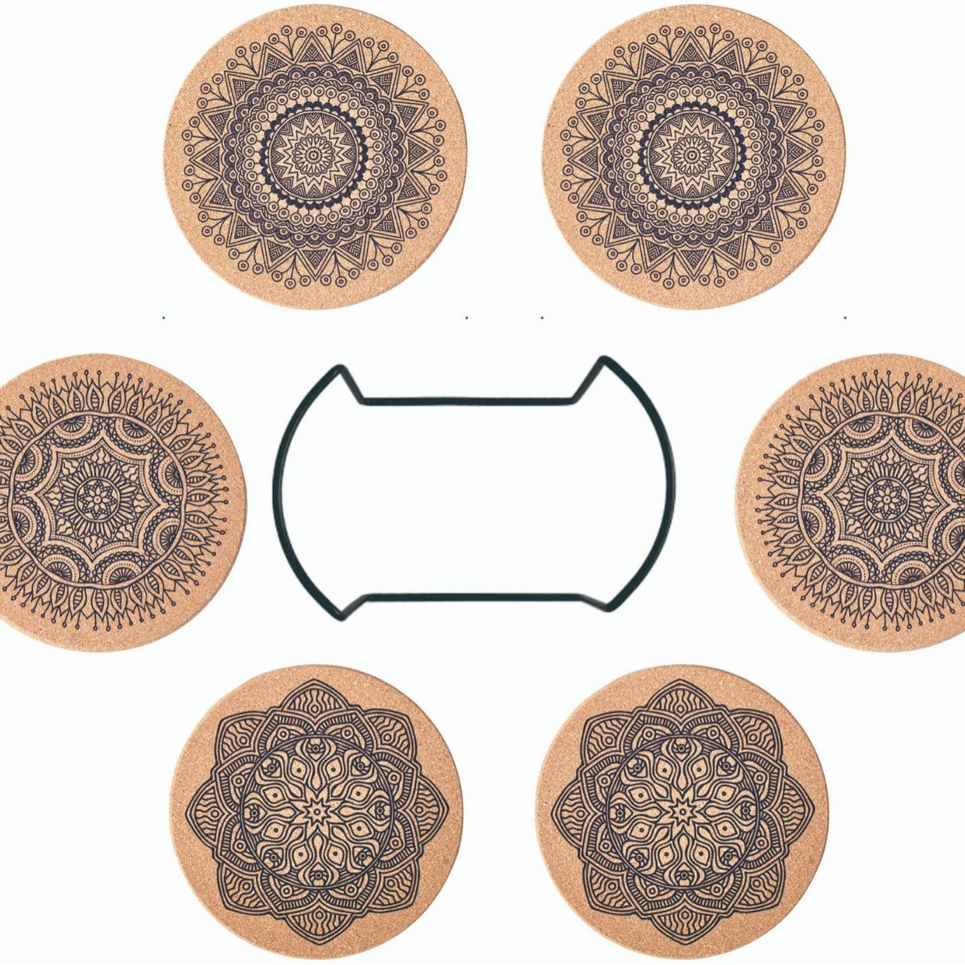 Sun Lake Supply Nordic Mandala Cork Coaster Set with Holder