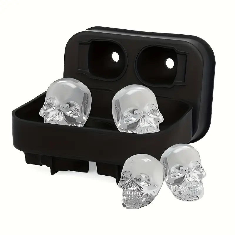 Skull Ice Cube Mold Tray - 3D Skull Ice Maker for Whiskey, Bourbon, Cocktails & Halloween Drinks