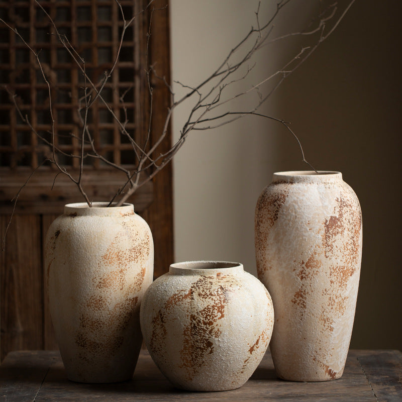 Wabi-Sabi Textured Ceramic Vase - Handmade Rustic Farmhouse Home Decor (Multiple Sizes)