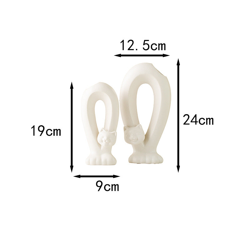 Abstract Cat Ceramic Vase Set (2-Piece) – Modern Sculptural Decor in Ivory White or Obsidian Black