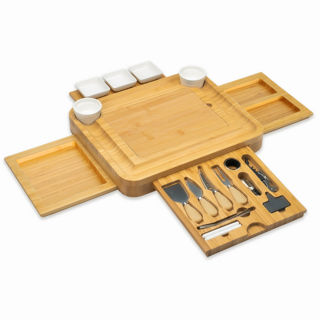 Sun Lake Supply Bamboo Four-Drawer Cheese & Charcuterie Board Complete Serving Set