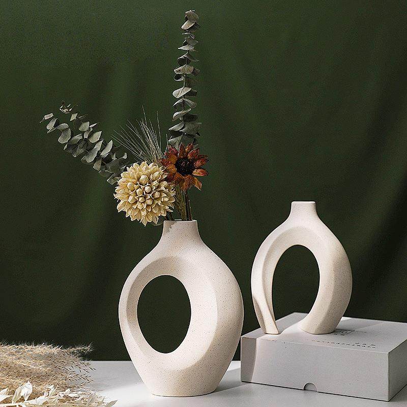 Sun Lake Supply 2-Piece Decorative Vase Set ? Modern Sculptural Ceramic Vases for Home Decor