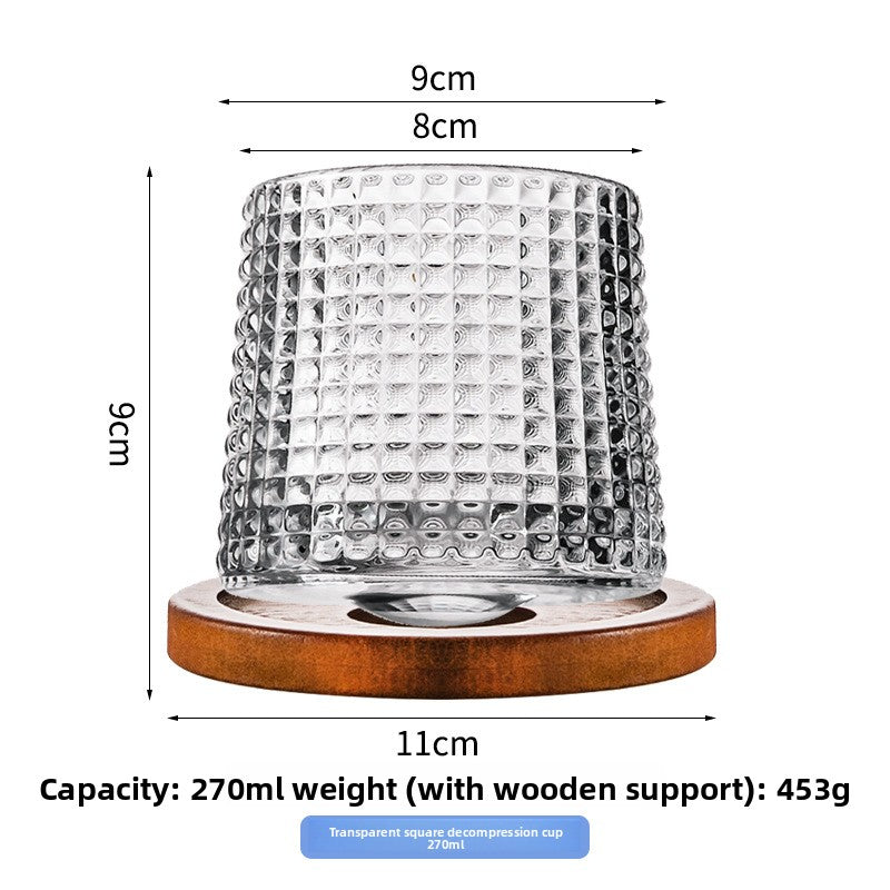 Rotating Pattern Whiskey Glass with Wooden Base