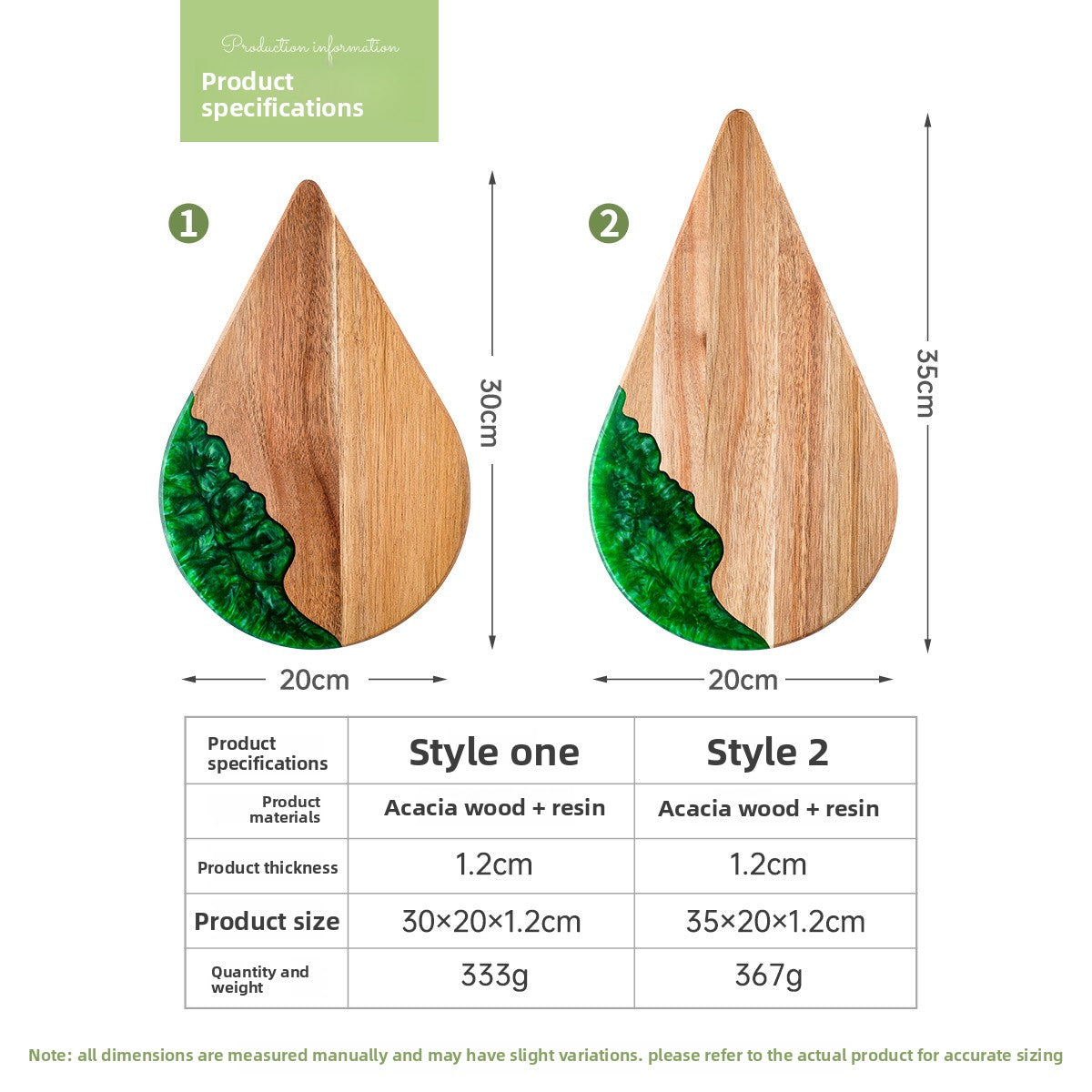 Sun Lake Supply Acacia Wood Resin Cutting Board Acacia Teardrop Shape Kitchen Chopping Board