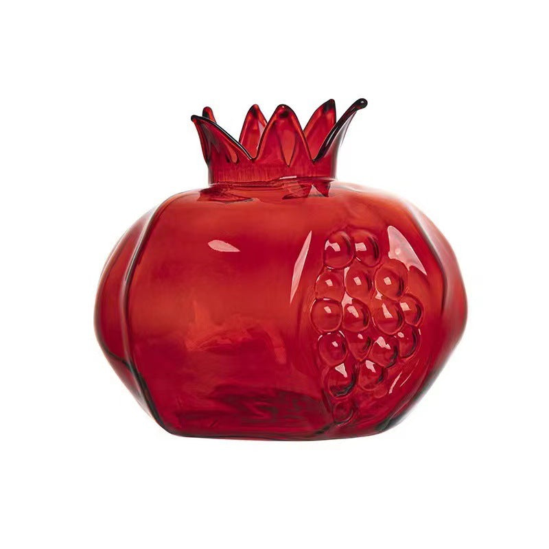 Sun Lake Supply Pomegranate Glass Vase - Sculptural Red Art Vase for Modern Home Decor