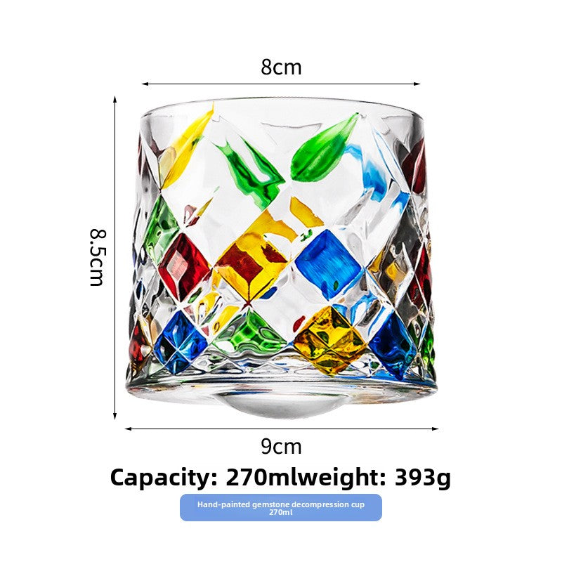 Rotating Pattern Whiskey Glass with Wooden Base
