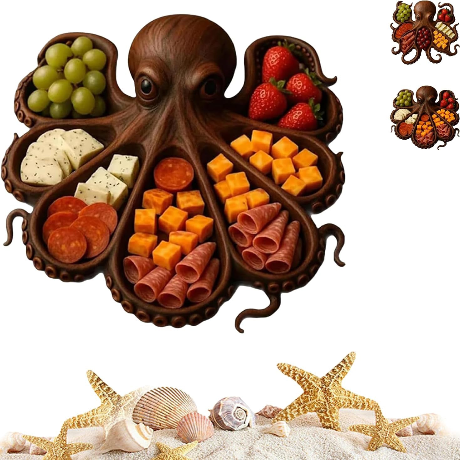 Sun Lake Supply Wooden Octopus Serving Tray Cheese & Charcuterie Board Delicacy Platter