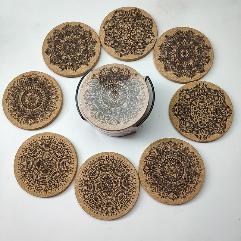 Sun Lake Supply Nordic Mandala Cork Coaster Set with Holder