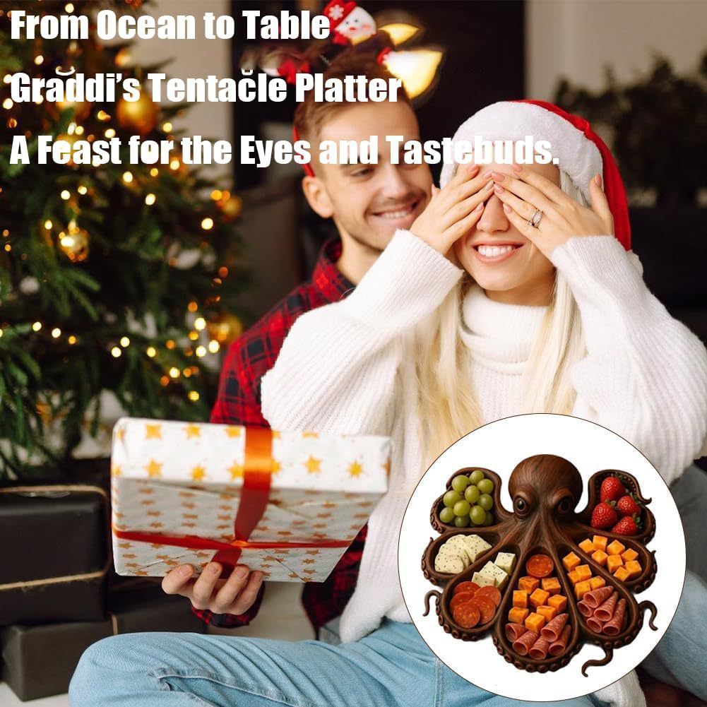 Sun Lake Supply Wooden Octopus Serving Tray Cheese & Charcuterie Board Delicacy Platter