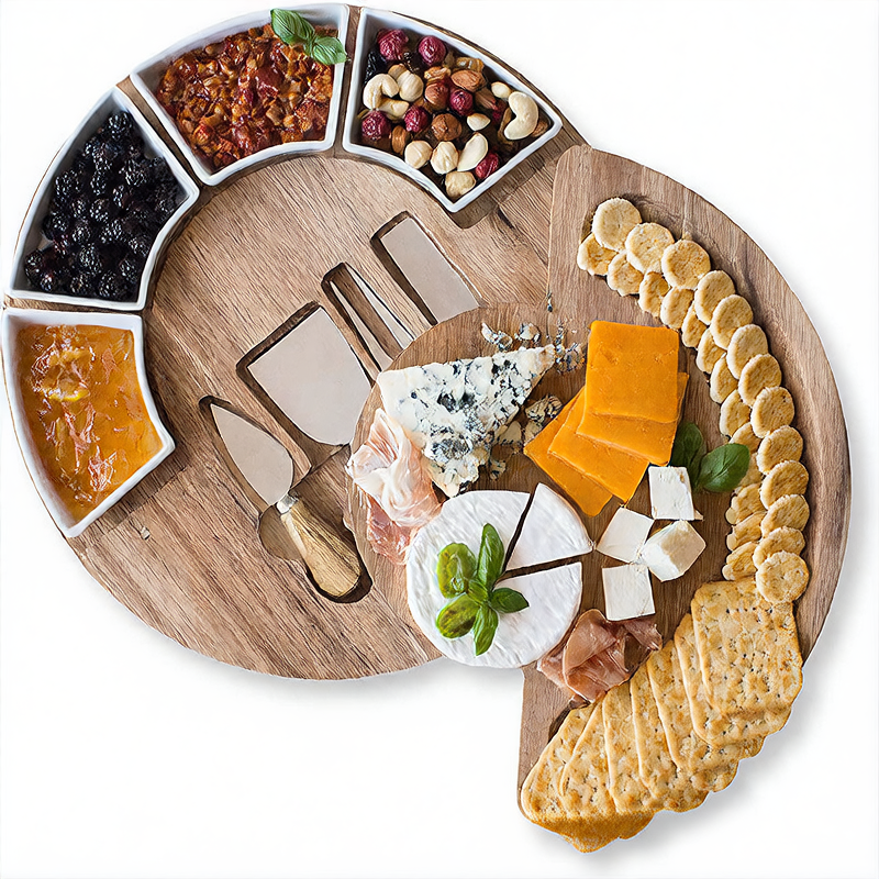 Sun Lake Supply Bamboo Cheese & Charcuterie Board Set Rotatable Knife Set Storage