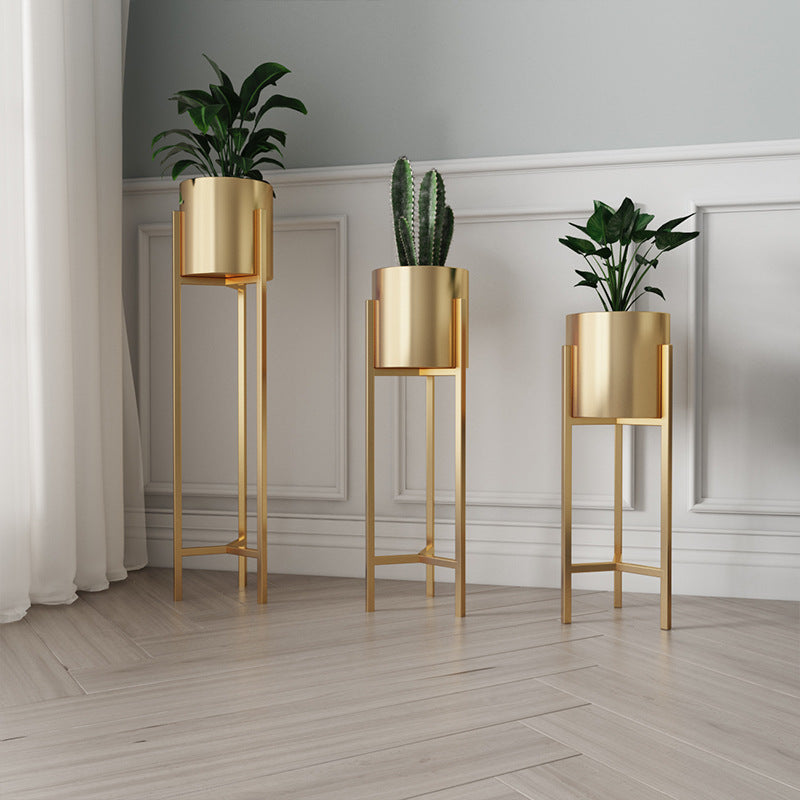 Sun Lake Supply 70cm Tall Metal Plant Stand Modern Gold Flower Pot with Elevated Planter Design