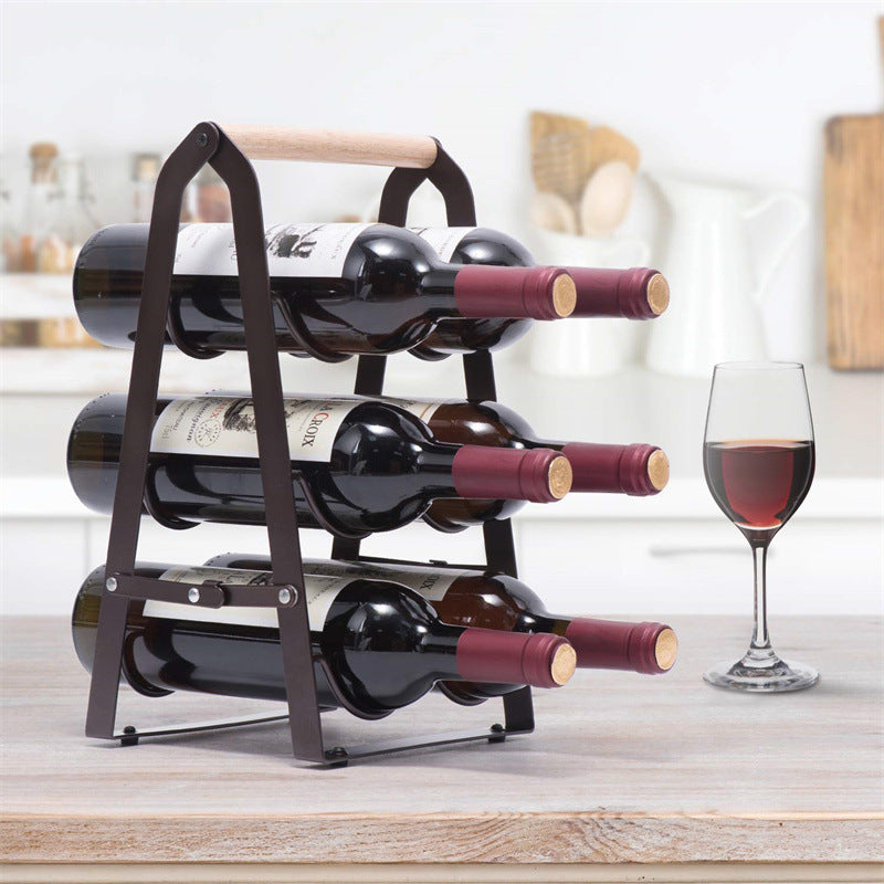 Modern Folding Wine Rack For Kitchen/Bar Sleek Iron Wood Minimalist Design
