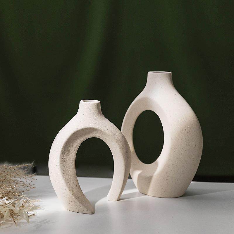 Sun Lake Supply 2-Piece Decorative Vase Set ? Modern Sculptural Ceramic Vases for Home Decor