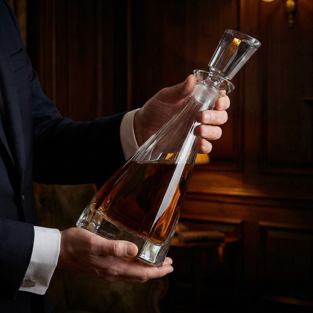 Luxury Tall Crystal Whiskey Decanter 750ml Lead-Free Glass Liquor Bottle with Stopper