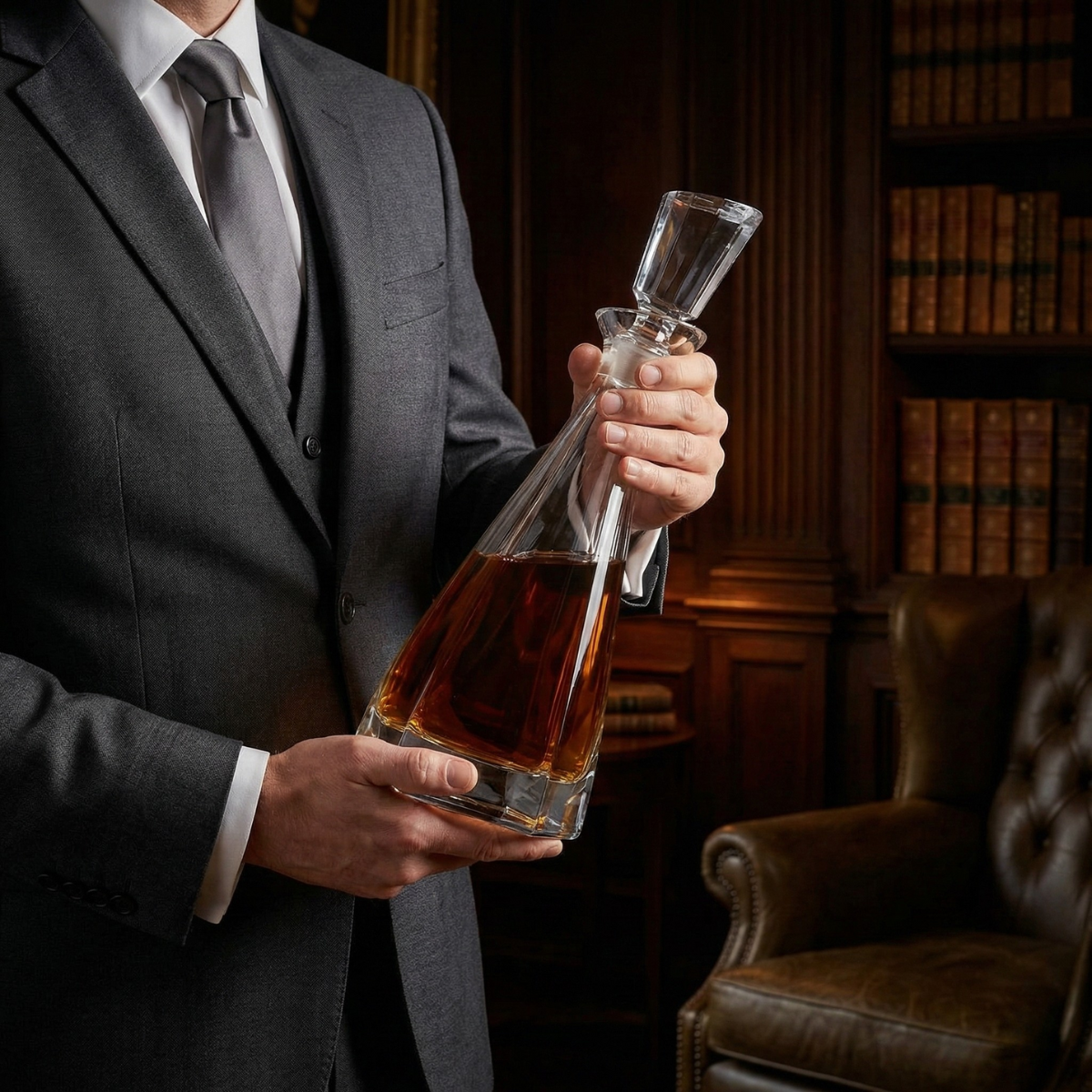 Luxury Tall Crystal Whiskey Decanter 750ml Lead-Free Glass Liquor Bottle with Stopper