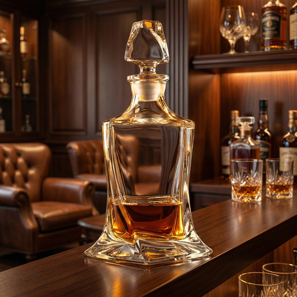Crystal Whiskey Decanter with Stopper – 750ml Lead-Free Modern Liquor Bottle (Axis Tilt)