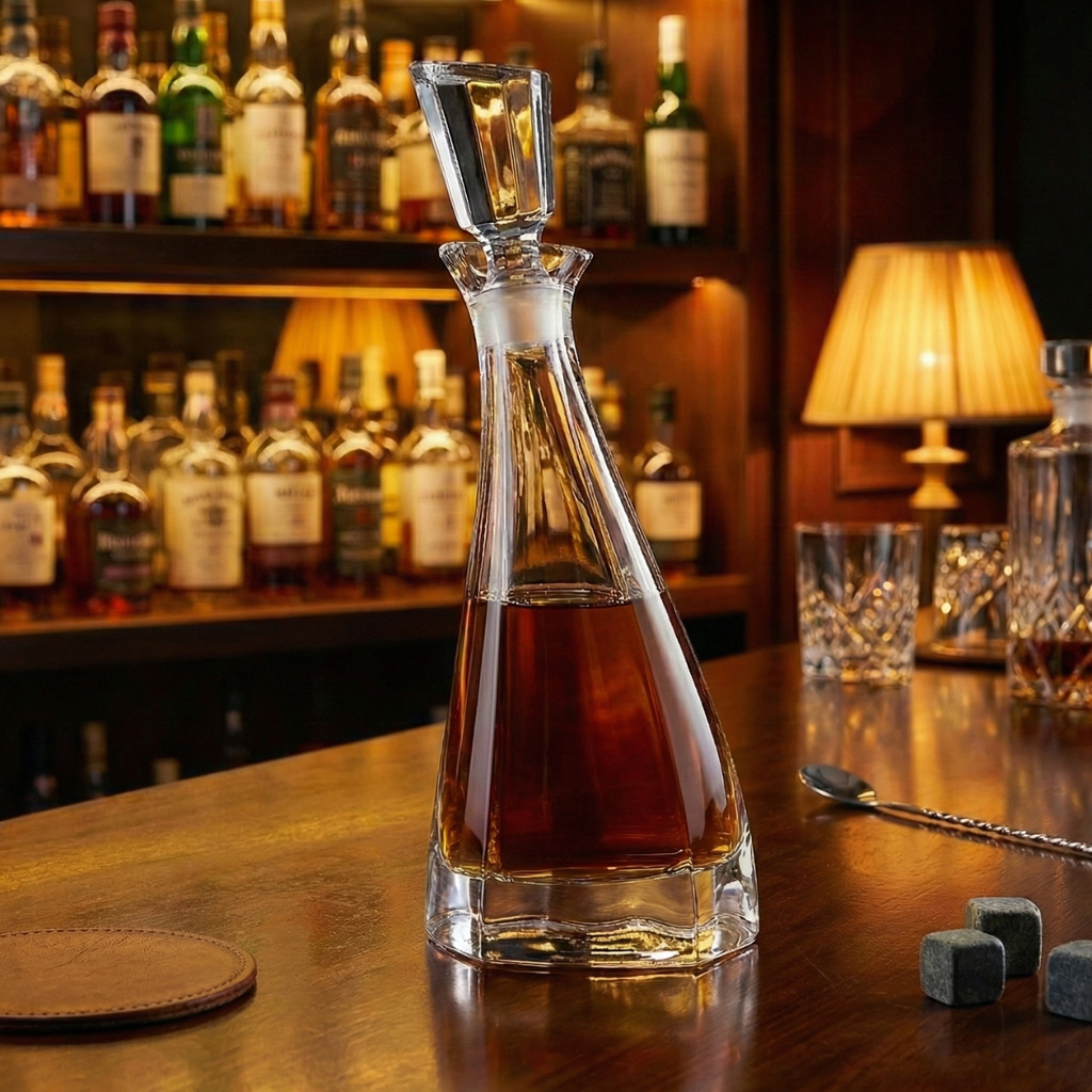 Luxury Tall Crystal Whiskey Decanter 750ml Lead-Free Glass Liquor Bottle with Stopper