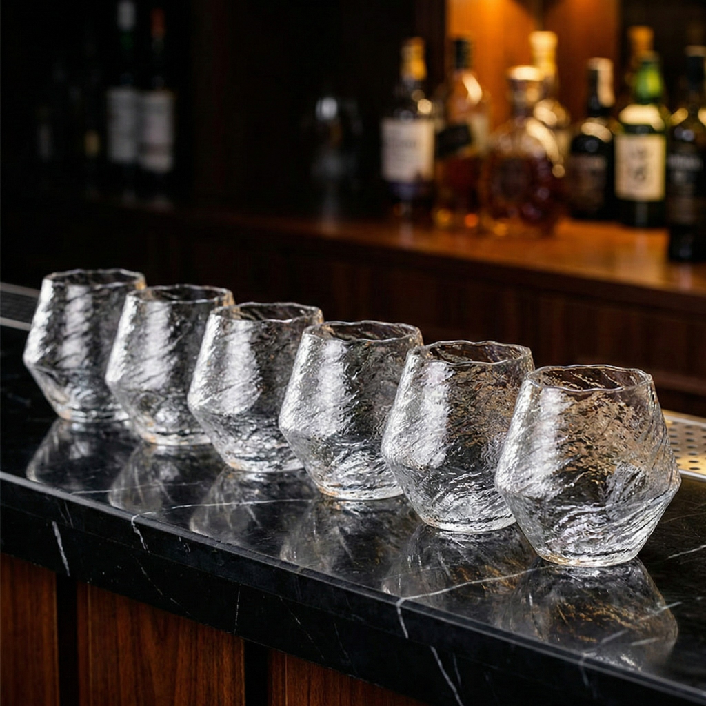 Hand-Blown Japanese Hammered Whiskey Glass – Glass Rock Tumbler for Bourbon, Scotch & Cocktails