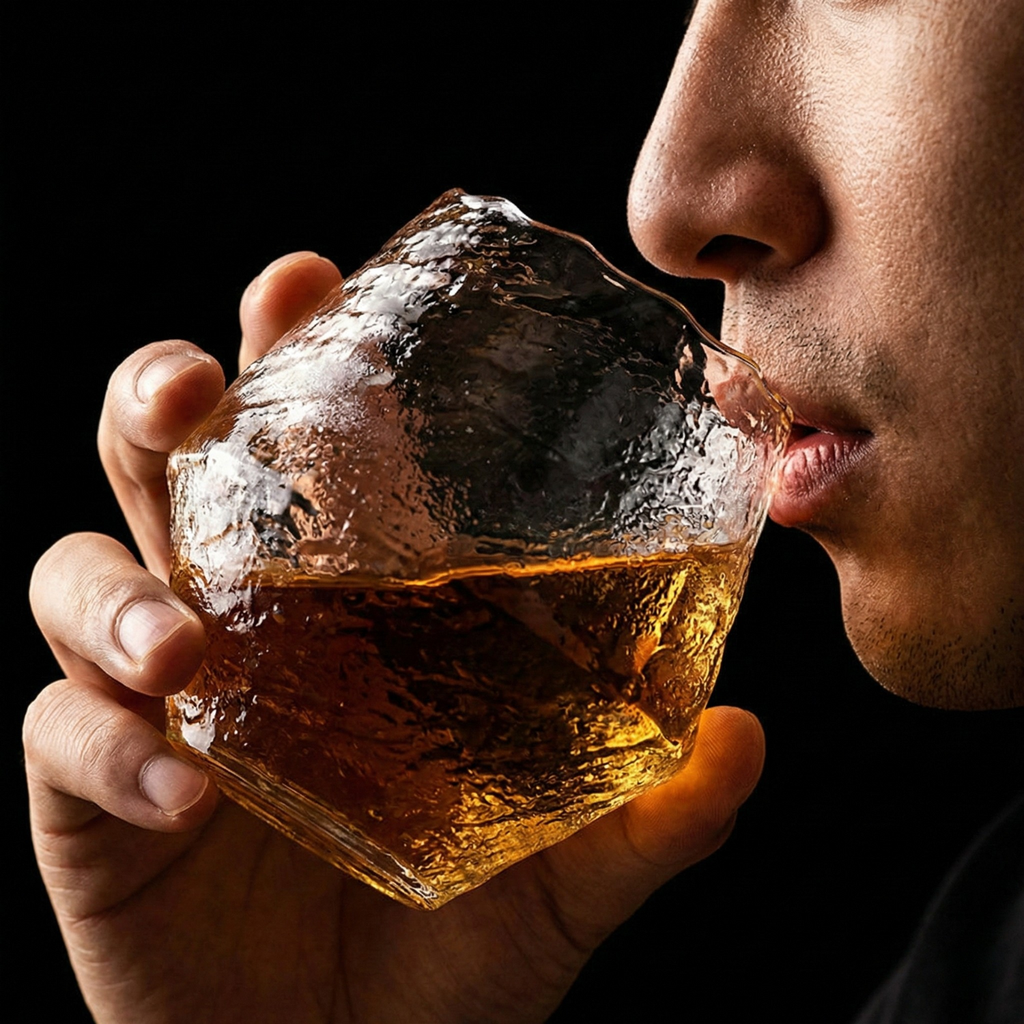 Hand-Blown Japanese Hammered Whiskey Glass – Glass Rock Tumbler for Bourbon, Scotch & Cocktails