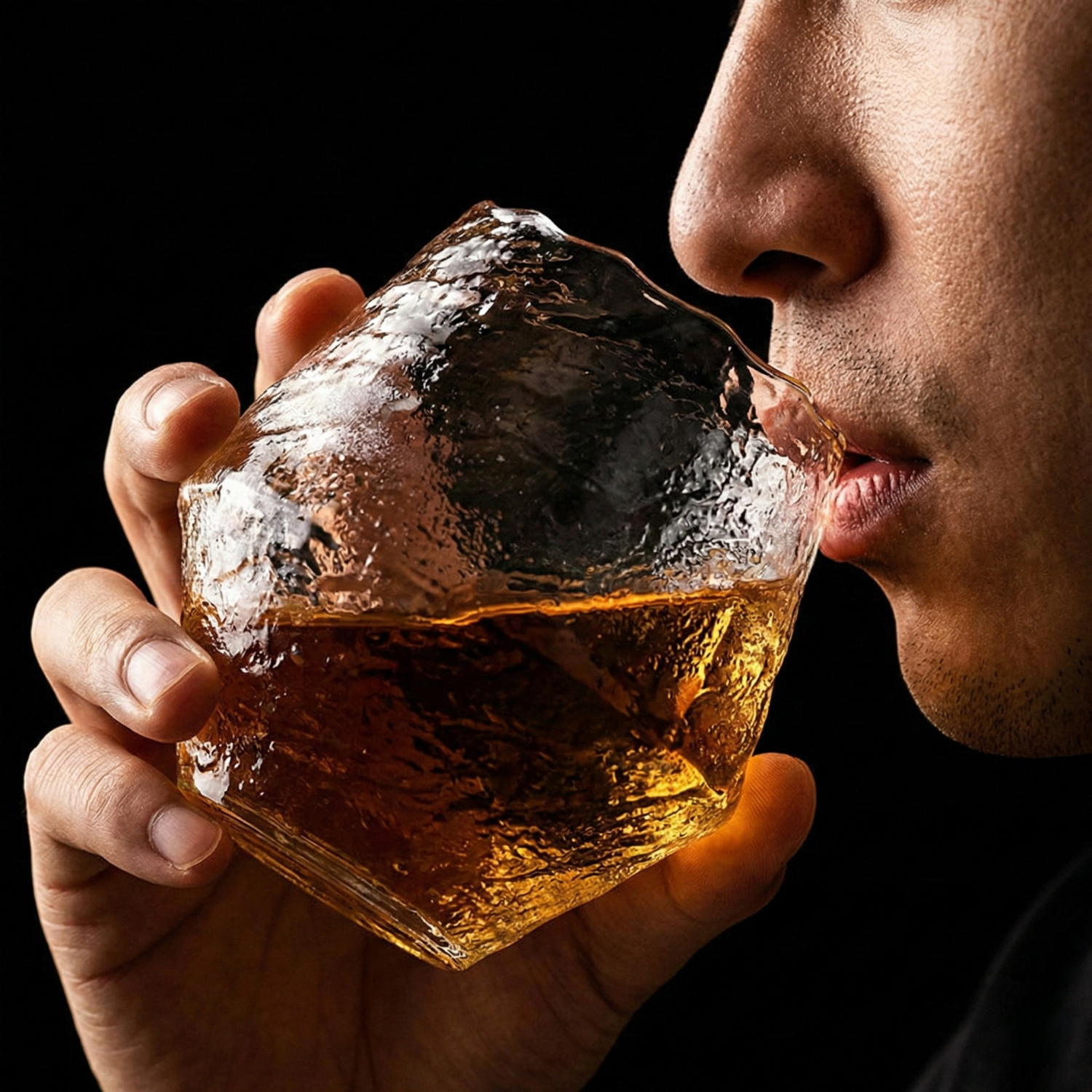 Hand-Blown Japanese Hammered Whiskey Glass – Glass Rock Tumbler for Bourbon, Scotch & Cocktails
