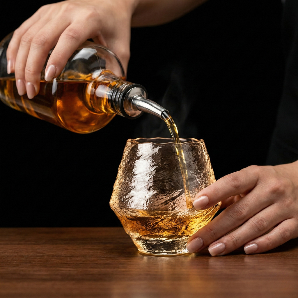 Hand-Blown Japanese Hammered Whiskey Glass – Glass Rock Tumbler for Bourbon, Scotch & Cocktails