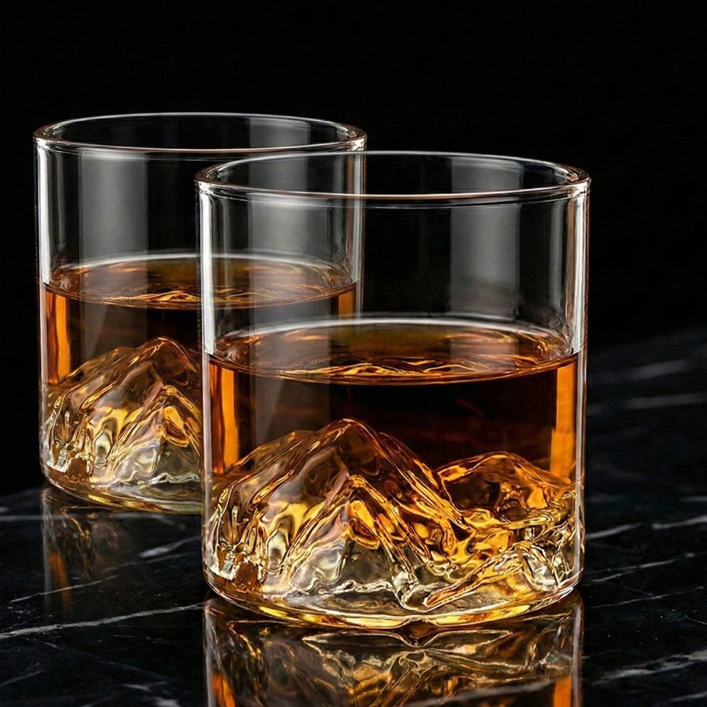 Mountain Base Whiskey Glass – Sculpted Crystal Tumbler for Bourbon, Scotch & Cocktails (200ml & 300ml)