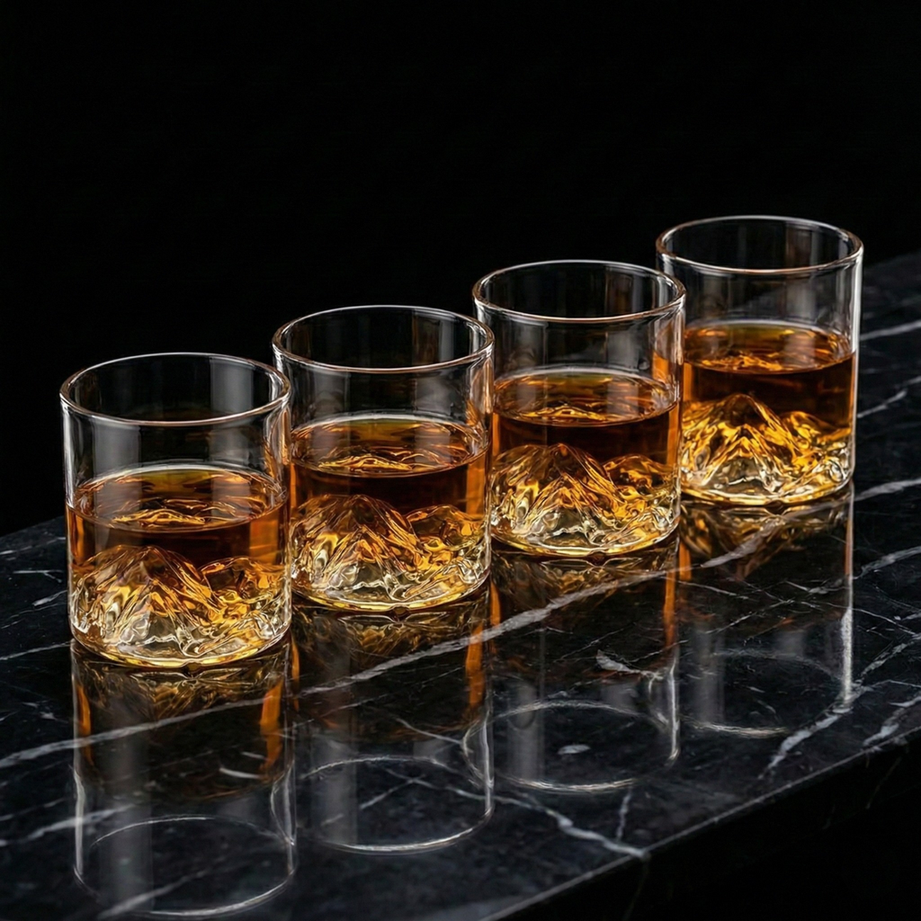 Mountain Base Whiskey Glass – Sculpted Crystal Tumbler for Bourbon, Scotch & Cocktails (200ml & 300ml)