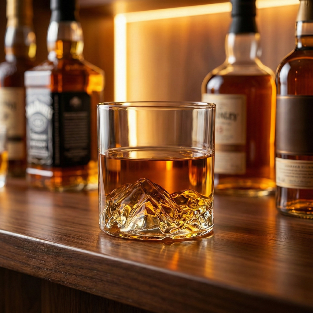 Mountain Base Whiskey Glass – Sculpted Crystal Tumbler for Bourbon, Scotch & Cocktails (200ml & 300ml)