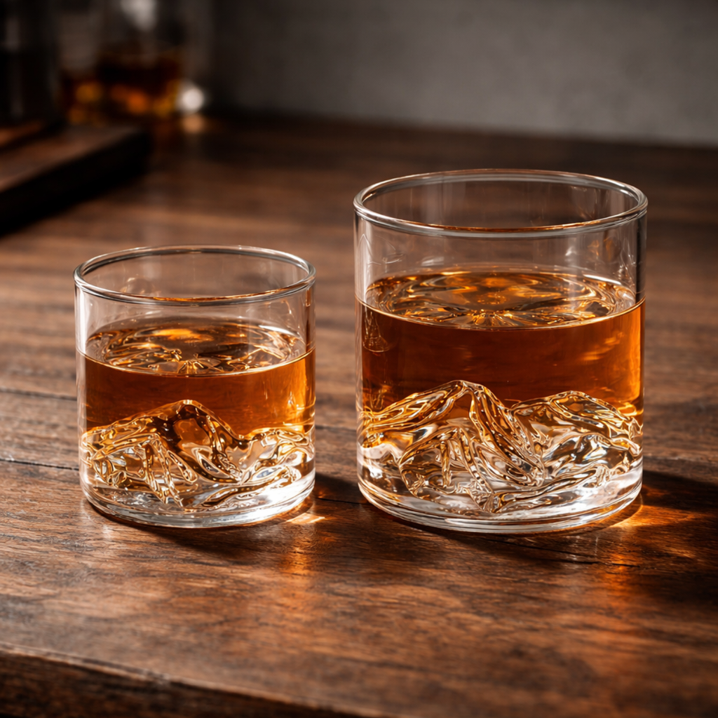 Mountain Base Whiskey Glass – Sculpted Crystal Tumbler for Bourbon, Scotch & Cocktails (200ml & 300ml)
