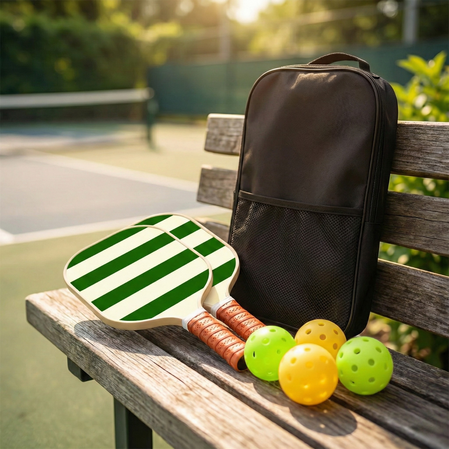 Horizontal Stripe Fiberglass Pickleball Paddle Set with Carry Bag & 4 Balls - Lightweight Matte Finish Training + Recreational Kit