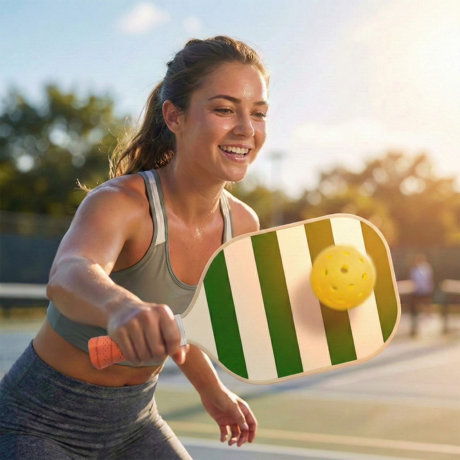 Horizontal Stripe Fiberglass Pickleball Paddle Set with Carry Bag & 4 Balls - Lightweight Matte Finish Training + Recreational Kit