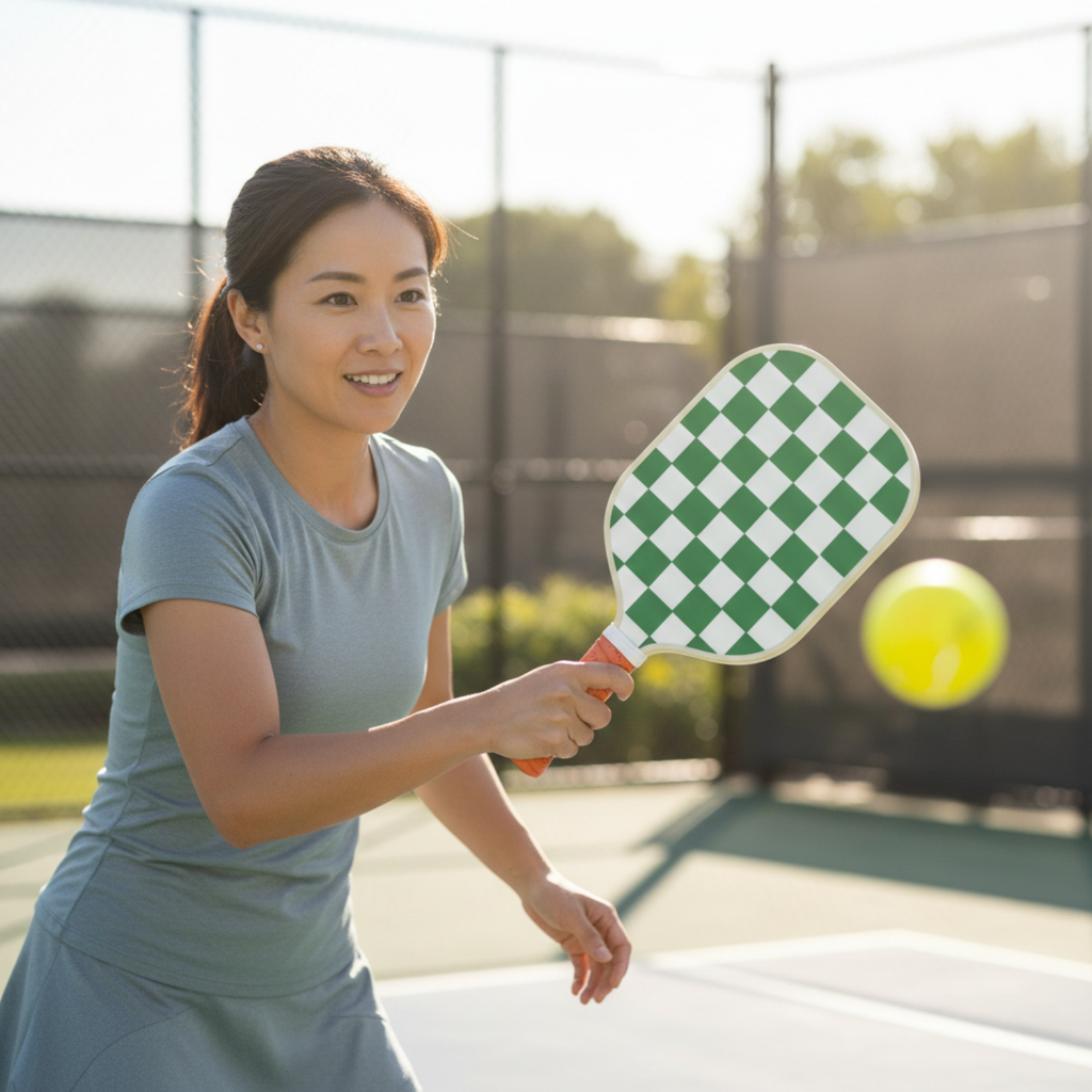 Checkered Fiberglass Pickleball Paddle Set with Carry Bag & 4 Balls - Lightweight Matte Finish Training + Recreational Kit