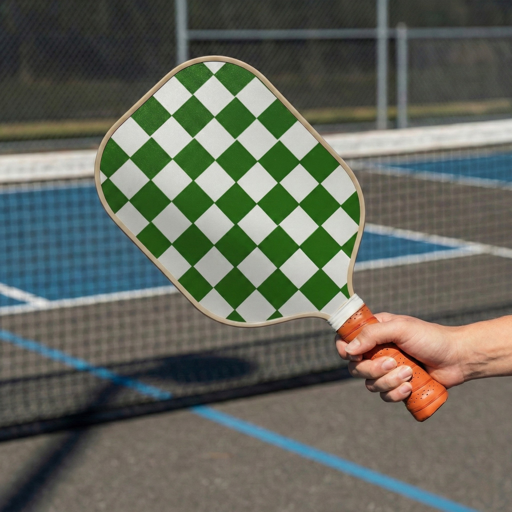 Checkered Fiberglass Pickleball Paddle Set with Carry Bag & 4 Balls - Lightweight Matte Finish Training + Recreational Kit
