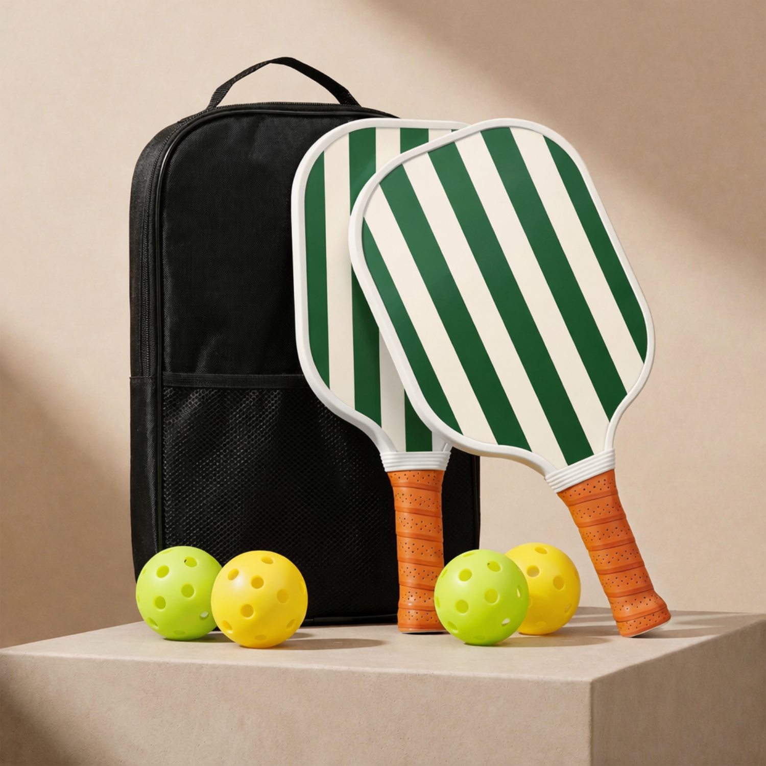 Vertical Stripe Fiberglass Pickleball Paddle Set with Carry Bag & 4 Balls - Lightweight Matte Finish Training + Recreational Kit