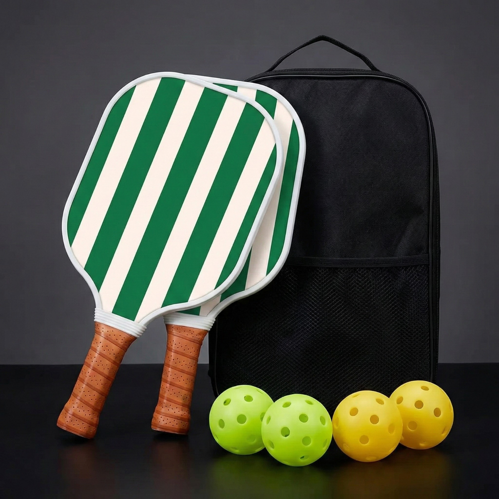 Vertical Stripe Fiberglass Pickleball Paddle Set with Carry Bag & 4 Balls - Lightweight Matte Finish Training + Recreational Kit