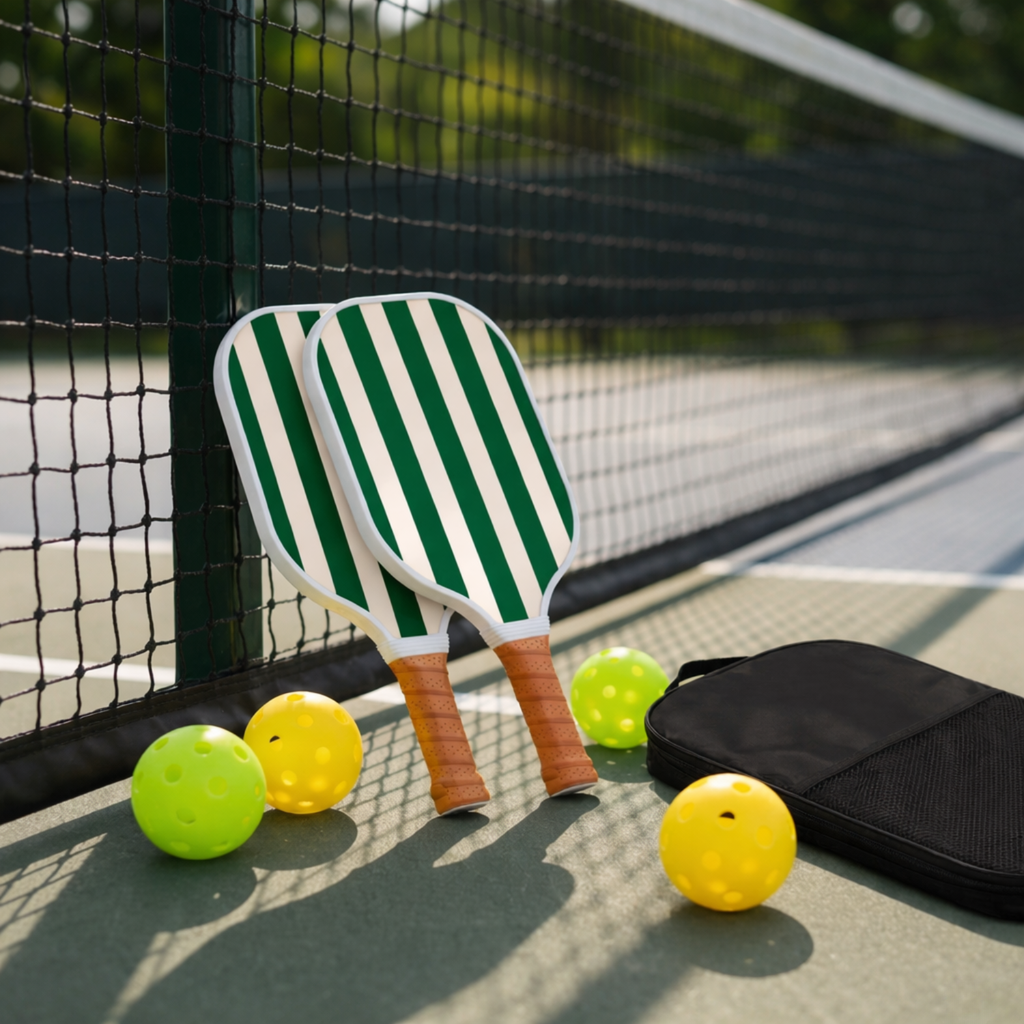 Vertical Stripe Fiberglass Pickleball Paddle Set with Carry Bag & 4 Balls - Lightweight Matte Finish Training + Recreational Kit