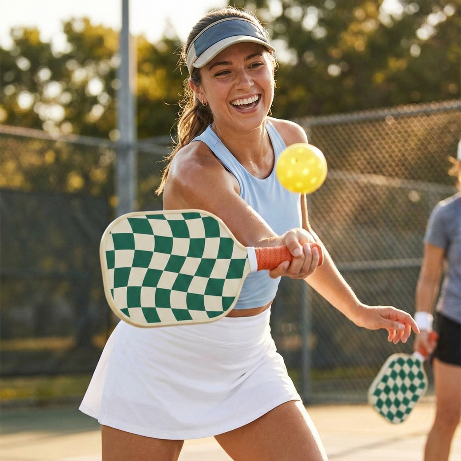 Wavy Checkerboard Fiberglass Pickleball Paddle Set with Carry Bag & 4 Balls - Lightweight Matte Finish Training + Recreational Kit