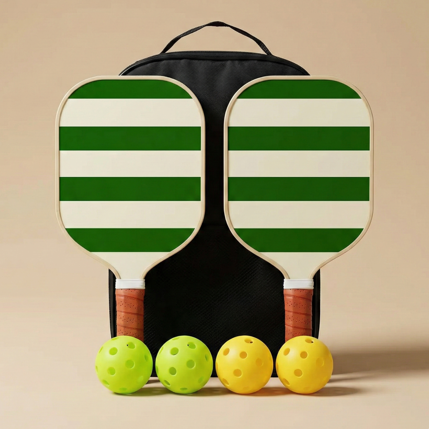 Horizontal Stripe Fiberglass Pickleball Paddle Set with Carry Bag & 4 Balls - Lightweight Matte Finish Training + Recreational Kit