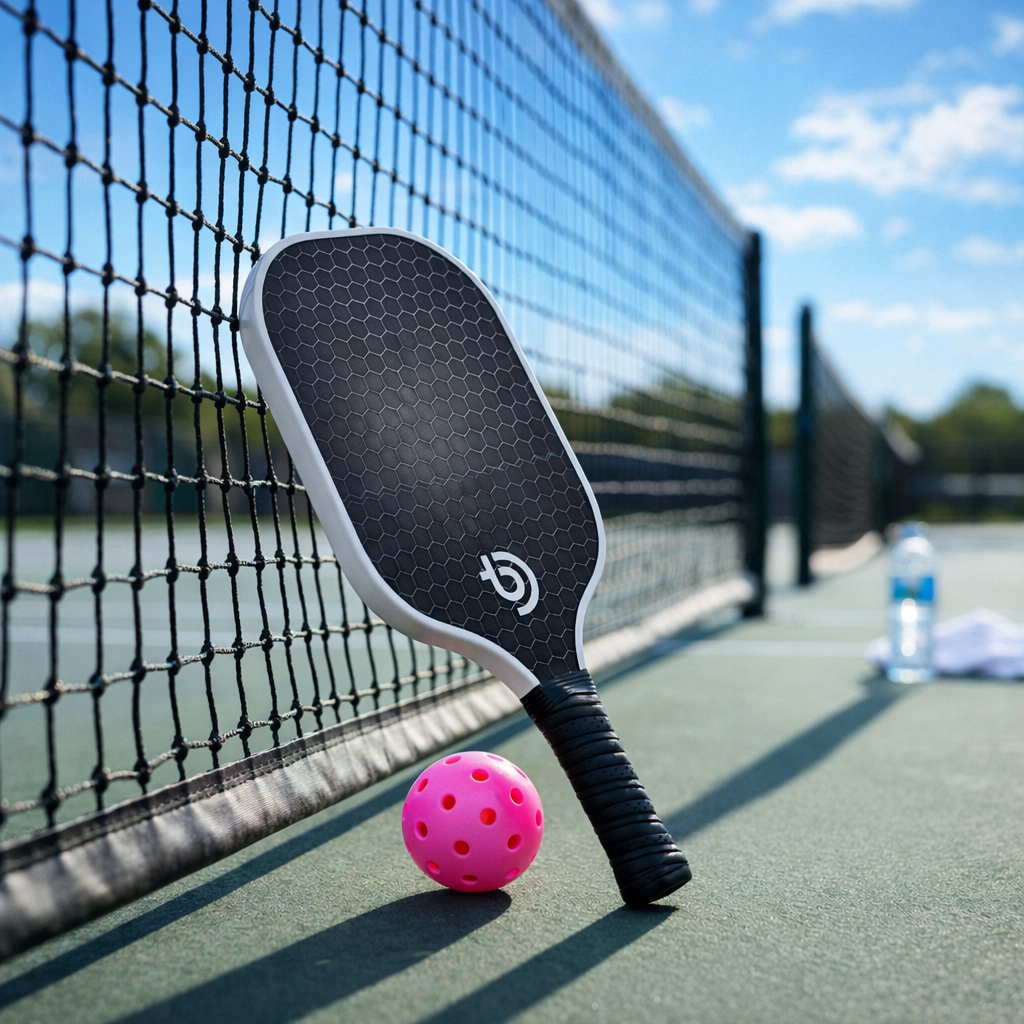 Fiberglass Pickleball Paddle Set – 2 Honeycomb Core Paddles, 4 Outdoor Balls & Pink Carrying Bag